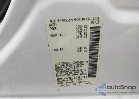 2019 Nissan Altima 2.5 S из США, поврежденный, VIN 1N4BL4BV4KC114333